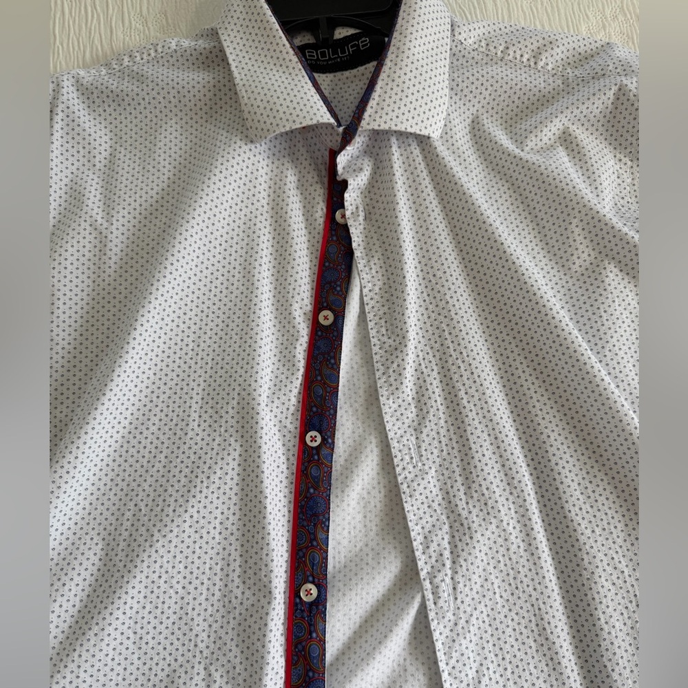 Bolufe long sleeve button down dress shirt blue white size XXL